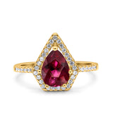 Halo Art Deco Solitaire Accent Pear Wedding Engagement Bridal Ring Band Round Simulated Cubic Zirconia 925 Sterling Silver