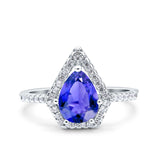 Halo Art Deco Solitaire Accent Pear Wedding Engagement Bridal Ring Band Round Simulated Cubic Zirconia 925 Sterling Silver