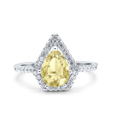 Halo Art Deco Solitaire Accent Pear Wedding Engagement Bridal Ring Band Round Simulated Cubic Zirconia 925 Sterling Silver