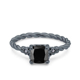 Art Deco Cushion Three Stone Wedding Bridal Ring Round Simulated Cubic Zirconia 925 Sterling Silver