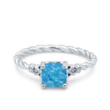 Art Deco Cushion Three Stone Wedding Bridal Ring Round Simulated Cubic Zirconia 925 Sterling Silver