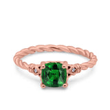 Art Deco Cushion Three Stone Wedding Bridal Ring Round Simulated Cubic Zirconia 925 Sterling Silver