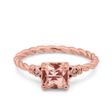 Art Deco Cushion Three Stone Wedding Bridal Ring Round Simulated Cubic Zirconia 925 Sterling Silver