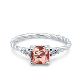 Art Deco Cushion Three Stone Wedding Bridal Ring Round Simulated Cubic Zirconia 925 Sterling Silver