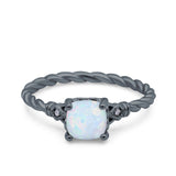 Art Deco Cushion Three Stone Wedding Bridal Ring Round Simulated Cubic Zirconia 925 Sterling Silver