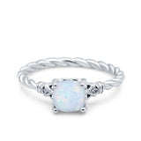 Art Deco Cushion Three Stone Wedding Bridal Ring Round Simulated Cubic Zirconia 925 Sterling Silver