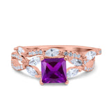 Two Piece Bridal Set Art Deco Princess Cut Wedding Engagement Marquise Round Simulated Cubic Zirconia 925 Sterling Silver