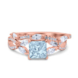 Two Piece Bridal Set Art Deco Princess Cut Wedding Engagement Marquise Round Simulated Cubic Zirconia 925 Sterling Silver