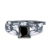 Two Piece Bridal Set Art Deco Princess Cut Wedding Engagement Marquise Round Simulated Cubic Zirconia 925 Sterling Silver