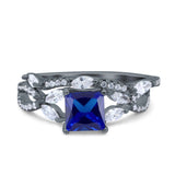 Two Piece Bridal Set Art Deco Princess Cut Wedding Engagement Marquise Round Simulated Cubic Zirconia 925 Sterling Silver