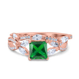 Two Piece Bridal Set Art Deco Princess Cut Wedding Engagement Marquise Round Simulated Cubic Zirconia 925 Sterling Silver