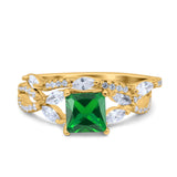 Two Piece Bridal Set Art Deco Princess Cut Wedding Engagement Marquise Round Simulated Cubic Zirconia 925 Sterling Silver