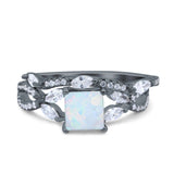 Two Piece Bridal Set Art Deco Princess Cut Wedding Engagement Marquise Round Simulated Cubic Zirconia 925 Sterling Silver