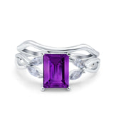 Two Piece Art Deco Emerald Cut Wedding Engagement Ring Marquise Simulated Cubic Zirconia 925 Sterling Silver