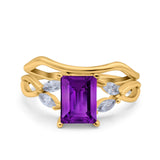 Two Piece Art Deco Emerald Cut Wedding Engagement Ring Marquise Simulated Cubic Zirconia 925 Sterling Silver