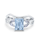 Two Piece Art Deco Emerald Cut Wedding Engagement Ring Marquise Simulated Cubic Zirconia 925 Sterling Silver
