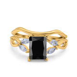Two Piece Art Deco Emerald Cut Wedding Engagement Ring Marquise Simulated Cubic Zirconia 925 Sterling Silver