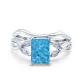 Two Piece Art Deco Emerald Cut Wedding Engagement Ring Marquise Simulated Cubic Zirconia 925 Sterling Silver