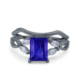 Two Piece Art Deco Emerald Cut Wedding Engagement Ring Marquise Simulated Cubic Zirconia 925 Sterling Silver