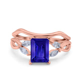 Two Piece Art Deco Emerald Cut Wedding Engagement Ring Marquise Simulated Cubic Zirconia 925 Sterling Silver
