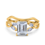 Two Piece Art Deco Emerald Cut Wedding Engagement Ring Marquise Simulated Cubic Zirconia 925 Sterling Silver