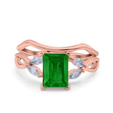 Two Piece Art Deco Emerald Cut Wedding Engagement Ring Marquise Simulated Cubic Zirconia 925 Sterling Silver