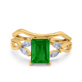 Two Piece Art Deco Emerald Cut Wedding Engagement Ring Marquise Simulated Cubic Zirconia 925 Sterling Silver