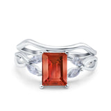Two Piece Art Deco Emerald Cut Wedding Engagement Ring Marquise Simulated Cubic Zirconia 925 Sterling Silver