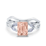 Two Piece Art Deco Emerald Cut Wedding Engagement Ring Marquise Simulated Cubic Zirconia 925 Sterling Silver