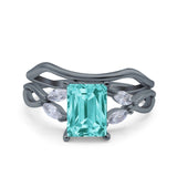 Two Piece Art Deco Emerald Cut Wedding Engagement Ring Marquise Simulated Cubic Zirconia 925 Sterling Silver