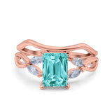 Two Piece Art Deco Emerald Cut Wedding Engagement Ring Marquise Simulated Cubic Zirconia 925 Sterling Silver