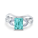 Two Piece Art Deco Emerald Cut Wedding Engagement Ring Marquise Simulated Cubic Zirconia 925 Sterling Silver