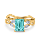 Two Piece Art Deco Emerald Cut Wedding Engagement Ring Marquise Simulated Cubic Zirconia 925 Sterling Silver