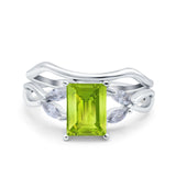Two Piece Art Deco Emerald Cut Wedding Engagement Ring Marquise Simulated Cubic Zirconia 925 Sterling Silver