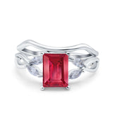 Two Piece Art Deco Emerald Cut Wedding Engagement Ring Marquise Simulated Cubic Zirconia 925 Sterling Silver
