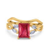 Two Piece Art Deco Emerald Cut Wedding Engagement Ring Marquise Simulated Cubic Zirconia 925 Sterling Silver