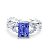 Two Piece Art Deco Emerald Cut Wedding Engagement Ring Marquise Simulated Cubic Zirconia 925 Sterling Silver