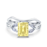 Two Piece Art Deco Emerald Cut Wedding Engagement Ring Marquise Simulated Cubic Zirconia 925 Sterling Silver
