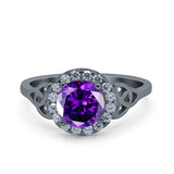 Halo Art Deco Wedding Engagement Ring Round Simulated Cubic Zirconia 925 Sterling Silver