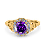 Halo Art Deco Wedding Engagement Ring Round Simulated Cubic Zirconia 925 Sterling Silver