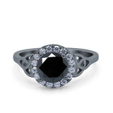 Halo Art Deco Wedding Engagement Ring Round Simulated Cubic Zirconia 925 Sterling Silver