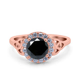 Halo Art Deco Wedding Engagement Ring Round Simulated Cubic Zirconia 925 Sterling Silver