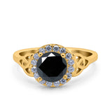 Halo Art Deco Wedding Engagement Ring Round Simulated Cubic Zirconia 925 Sterling Silver