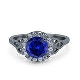 Halo Art Deco Wedding Engagement Ring Round Simulated Cubic Zirconia 925 Sterling Silver