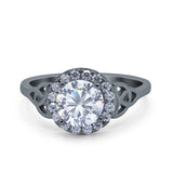 Halo Art Deco Wedding Engagement Ring Round Simulated Cubic Zirconia 925 Sterling Silver