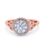 Halo Art Deco Wedding Engagement Ring Round Simulated Cubic Zirconia 925 Sterling Silver
