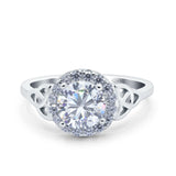Halo Art Deco Wedding Engagement Ring Round Simulated Cubic Zirconia 925 Sterling Silver