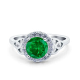 Halo Art Deco Wedding Engagement Ring Round Simulated Cubic Zirconia 925 Sterling Silver