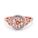 Halo Art Deco Wedding Engagement Ring Round Simulated Cubic Zirconia 925 Sterling Silver