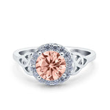 Halo Art Deco Wedding Engagement Ring Round Simulated Cubic Zirconia 925 Sterling Silver